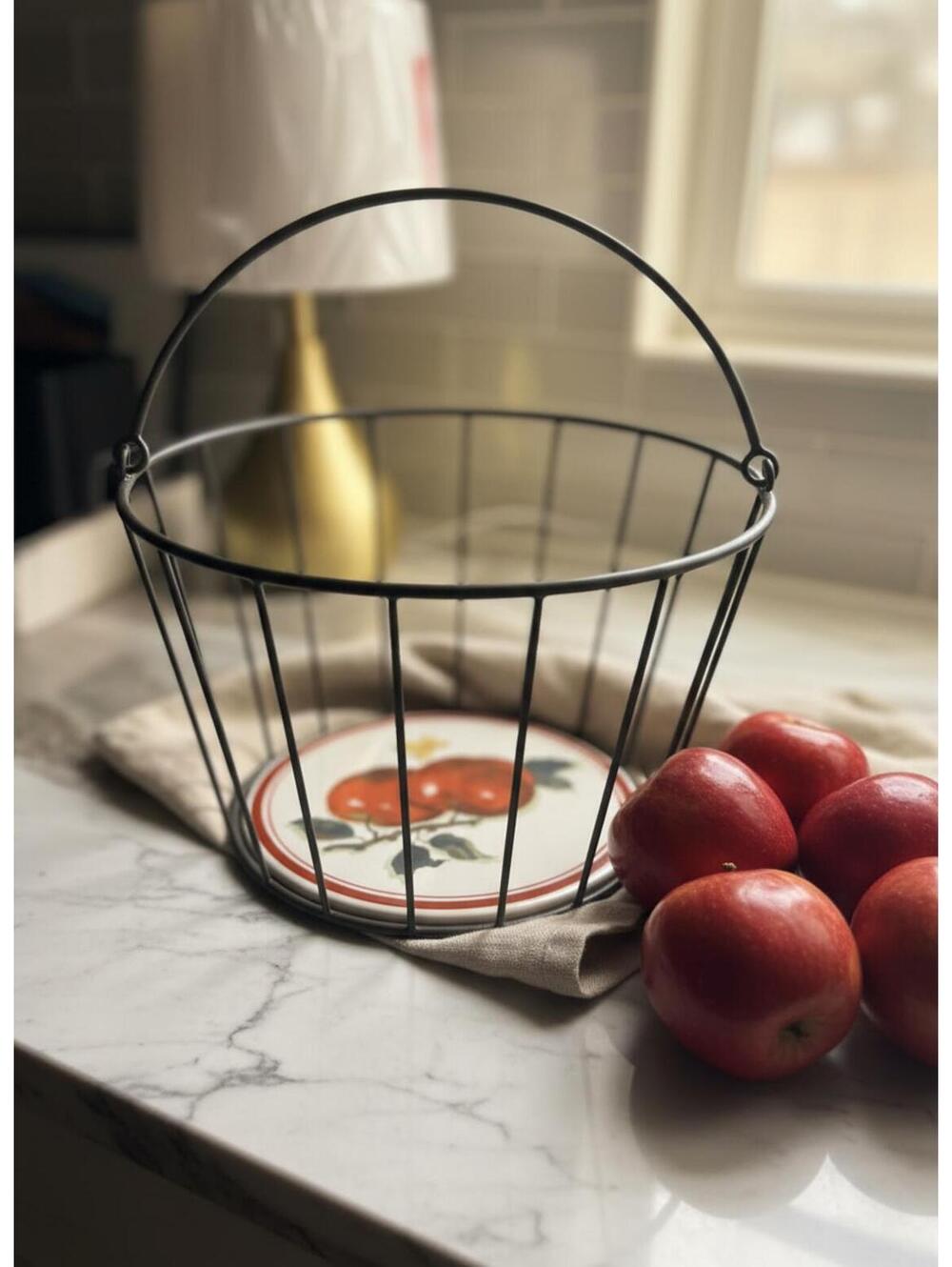 Vintage Hallmark Metal Apple Basket wCeramic Tile Bottom by Jan Karon,Fall Decor